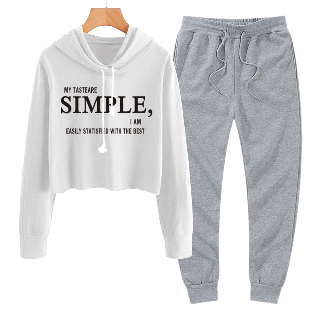 BESS - Baju Setelan Wanita Murah / Setelan Hoodie Crop + Jogger Abu - SIMPLE