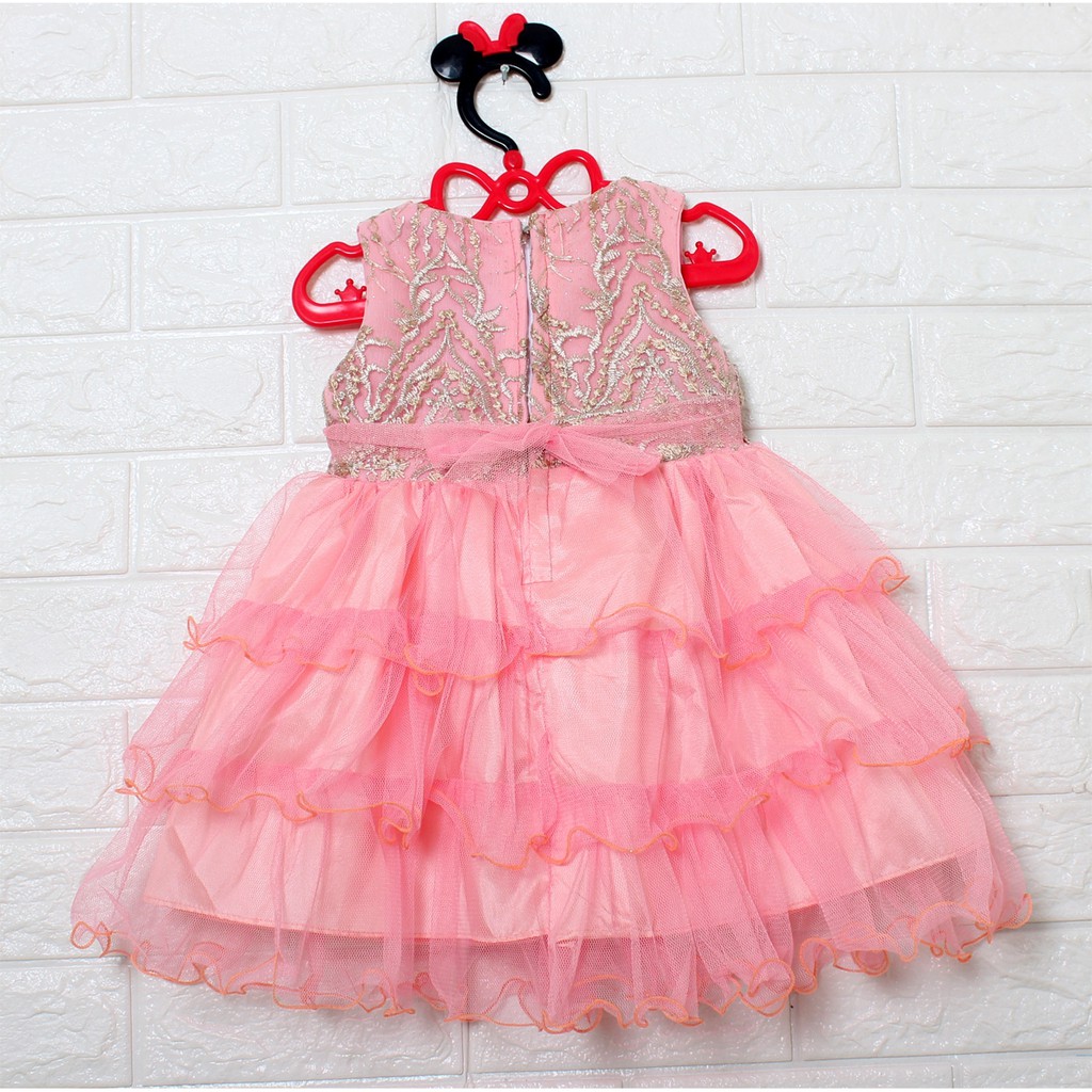 Dress Kids Wanda/Gaun Anak Bayi 1-3thn Brukat Motif Bunga/Dress Anak Import/Baju Gaun Pesta Anak