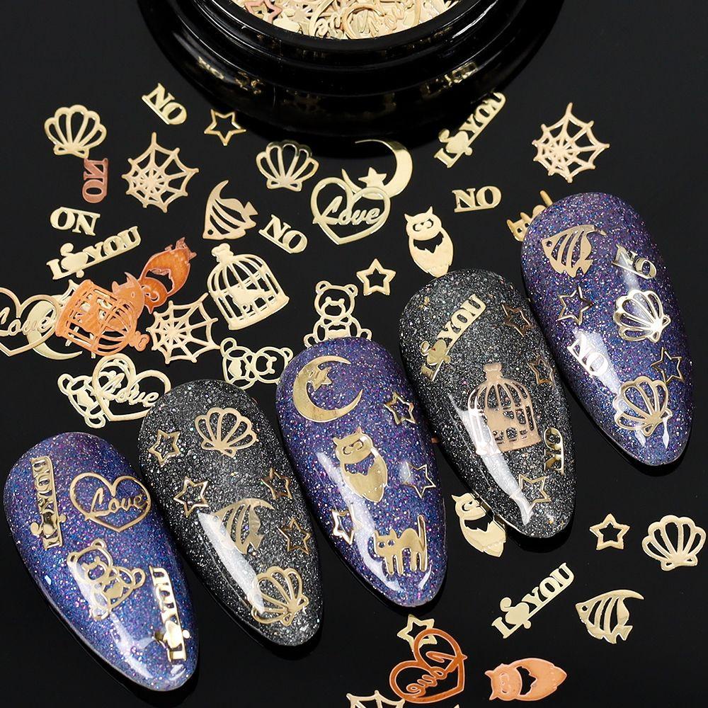 Mxbeauty Halloween Perhiasan Nail Art Hitam Emas Alloy Decals Cross Kelelawar Hollow Metal Patch DIY Dekorasi Nail Art