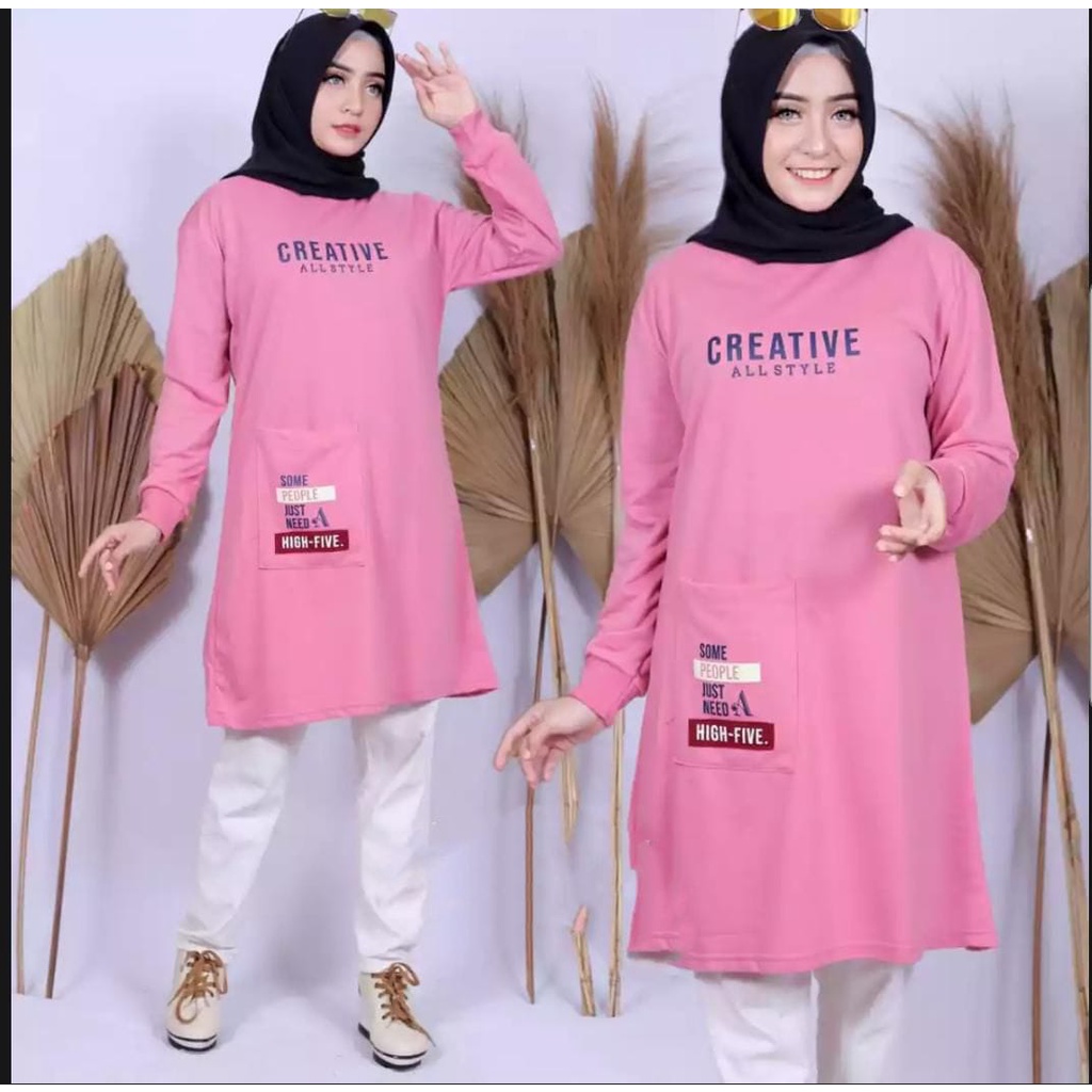 TUNIK WANITA  TERBARU 2021 KEKINIAN / TUNIK KAOS PANJANG CREATIVE