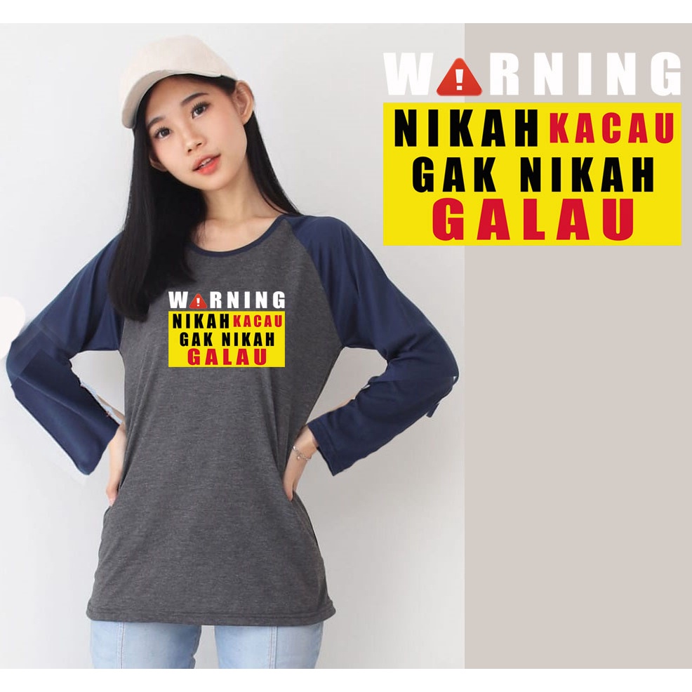 Kaos Raglan Abu Tua Lengan Panjang Gambar &quot;Nikah&quot;