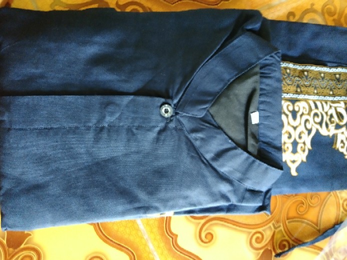 Batik Solo Modern Setelan Sarung Celana Dan Koko Tumpal Biru (navy) Full Furing