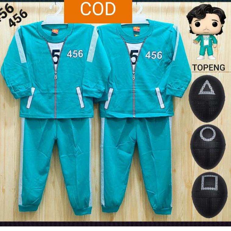☜ SETELAN BAJU SQUID GAME ANAK FULL SET STELAN KAOS ANAK-LAKI KOSTUM SQUID GAME PENJAGA BAJU SKUID G