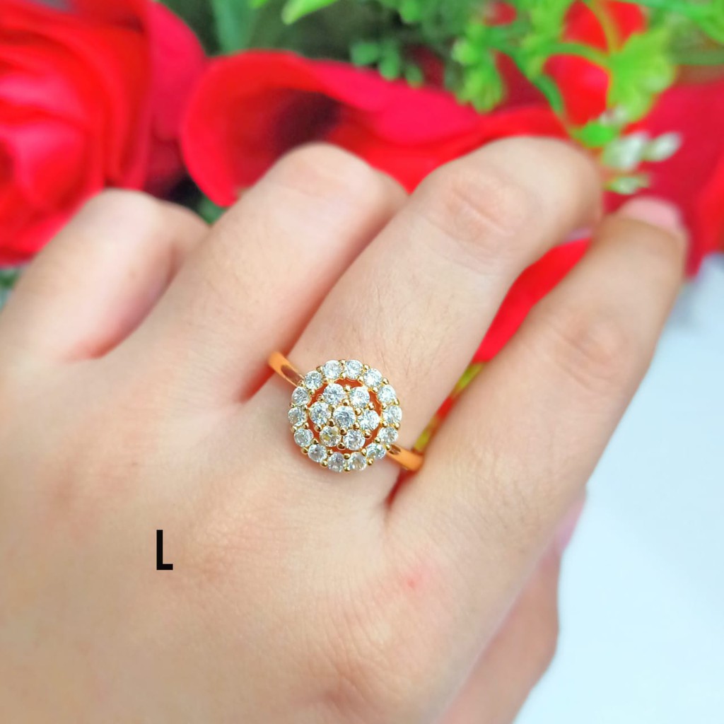 Cincin Dewasa Pertama Full Motif Bulat perhiasan wanita Gold dan Silver