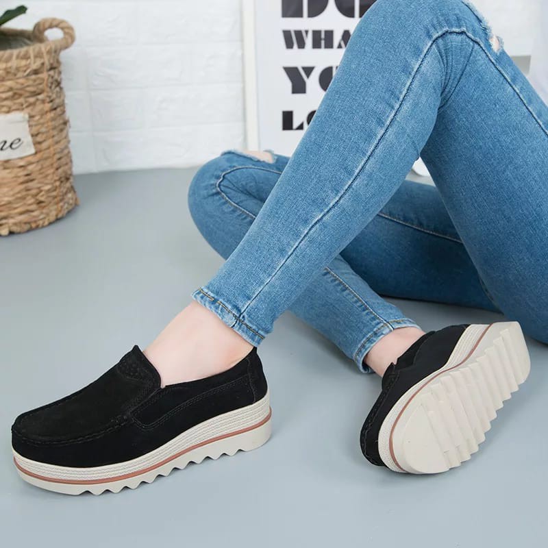 Sepatu Dari Karin sepatu wanita sepatu wedges kasual wanita suede sol 7cm KR-SW0034