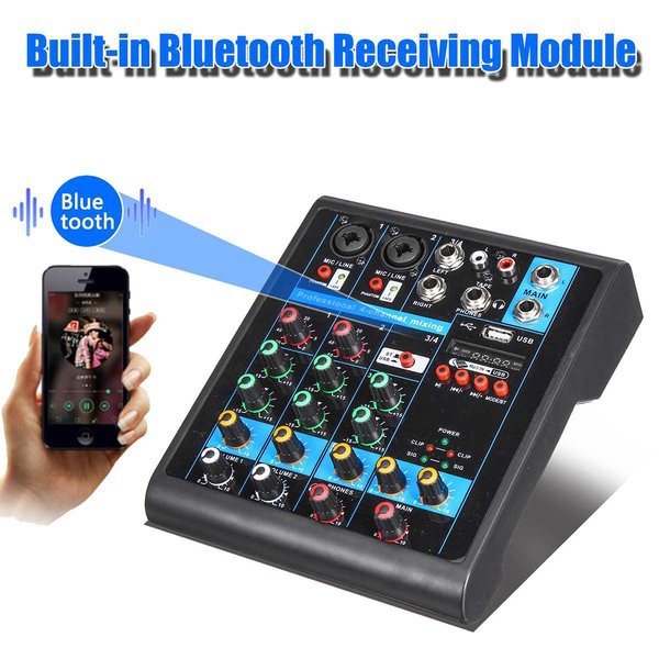 Mixer Audio Mini Portable Live Audio Mixer Karaoke DJ 4 Channel USB