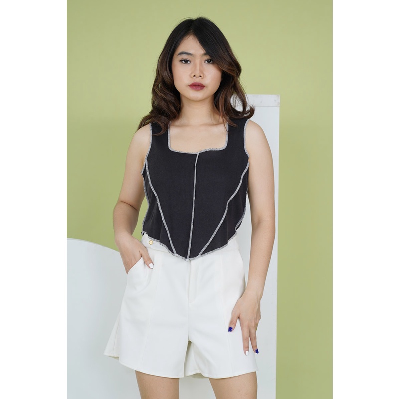 Square Neck Knit Top Atasan Tank Top Wanita