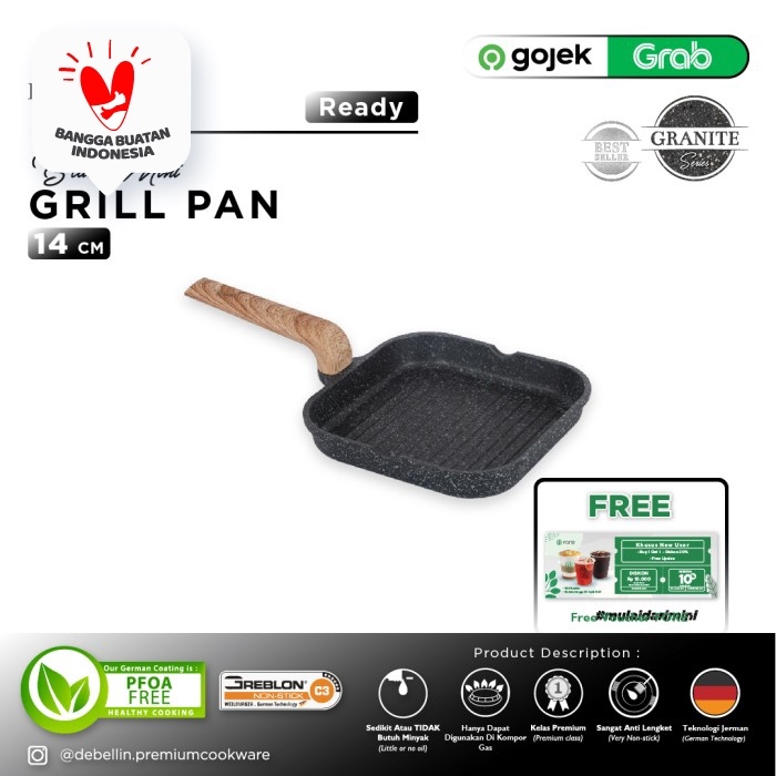 TERLARIS DEBELLIN MINI GRILL PAN 14 CM - BLACK GRANITE SERIES ANTI LENGKET