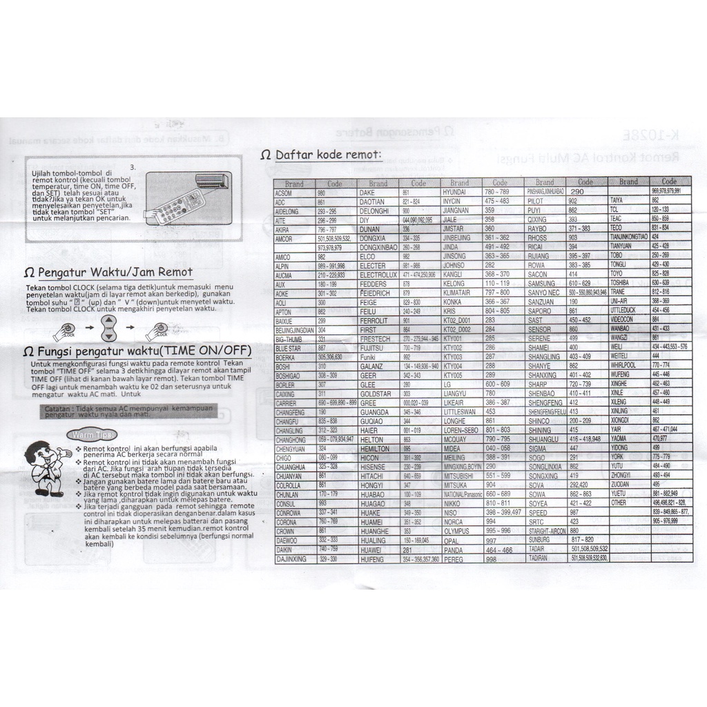 Remot / REMOT AC Universal MULTI CHUNGHE type K-1028/ ecer dan grosir