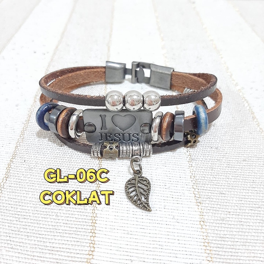 [TERMURAH] Gelang GL-06 I LOVE JESUS Gelang Kulit Hias Jangkar Gaya Vintage