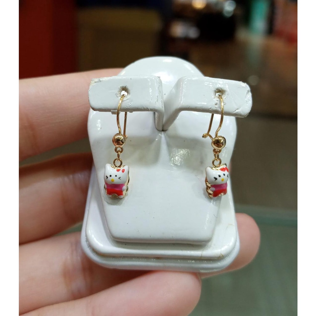 Anting Emas Anak Cute Hello Kitty Red Character Kadar 70% 0.5 Gram