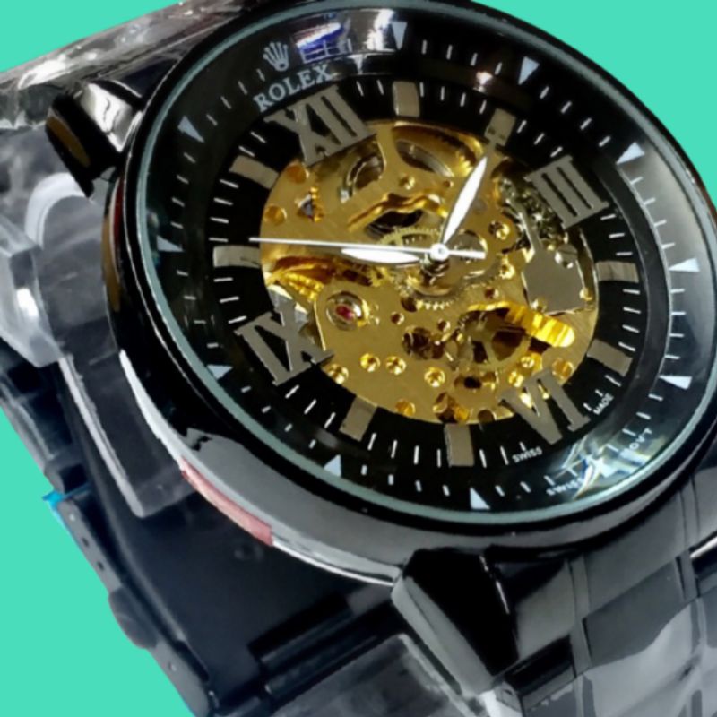 Jam Tangan Rolex Pria Otomatis Automatic Analog Tanggal Aktif Stainless Steel Solid Tahan Air Kaca B