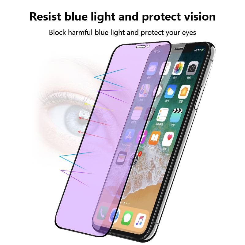 Screen Protectors Anti Blu-Ray Eye Protection For iPhone 11 12 Pro Max Mini Tempered Glass For iPhone 7 8 Plus X XS Max XR SE 2020