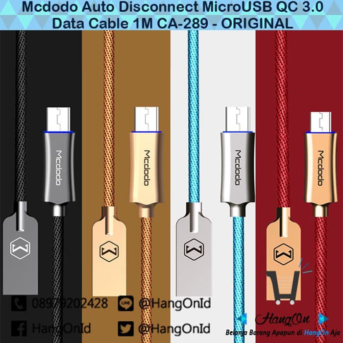 Kabel Usb McDodo Auto Disconnect Micro USB QC 3.0 Data Cable 1M CA-289 -ORIGINAL - black grey