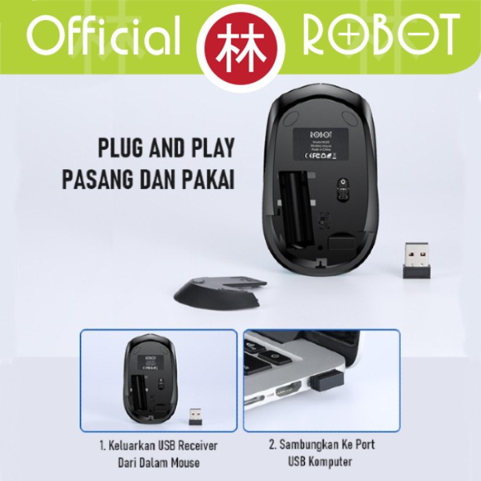 Robot M205 Wireless Mouse Optical 2.4G &amp; Tombol Sakelar DPI