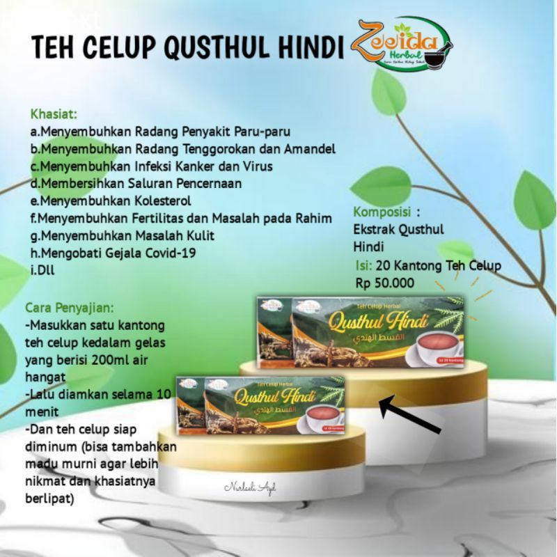 

*READY SIAP KIRIM* Teh Celup Qusthul Hindi Zeeida Herbal