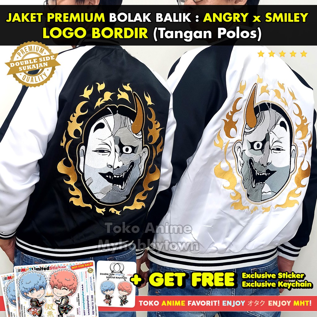 Jaket Smiley Angry Souta Nahoya Kawata Brothers Tokyo Revengers Bomber Sukajan Anime BORDIR Tokyo Manji Twin Devils