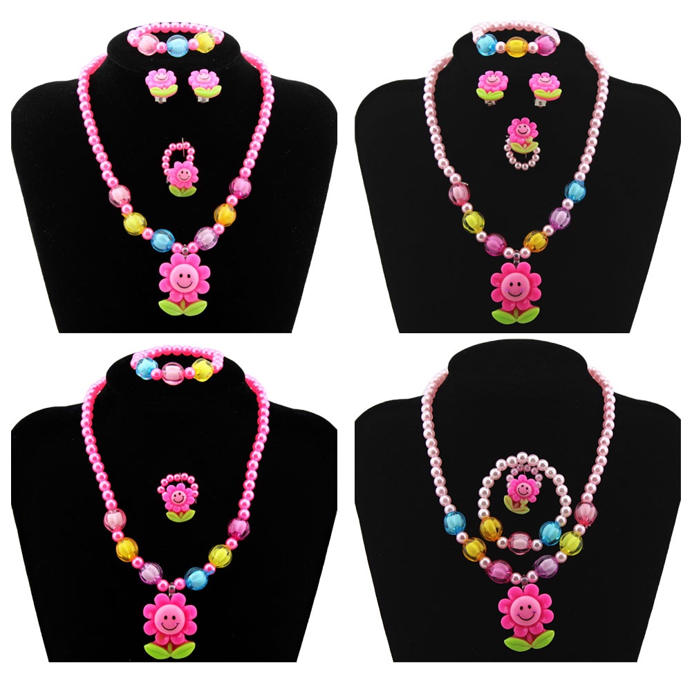 Hu Hu Hu Hu Hu Alat Bantu Pasang Kacamata♡ 5pcs / Set Kalung + Gelang + Anting Tusuk + Cincin Desain Bunga Matahari Untuk Bayi Perempuan