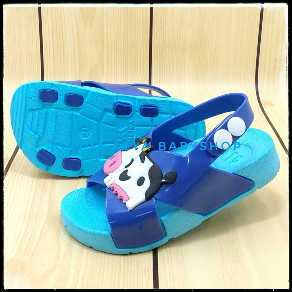 Sendal Anak Laki  6 Bulan 1 2 Tahun BIRU COW Karet Lentur - Sandal Anak Cowok Anti Licin Tali Silang Size 18 - 23 Karet Anti Licin