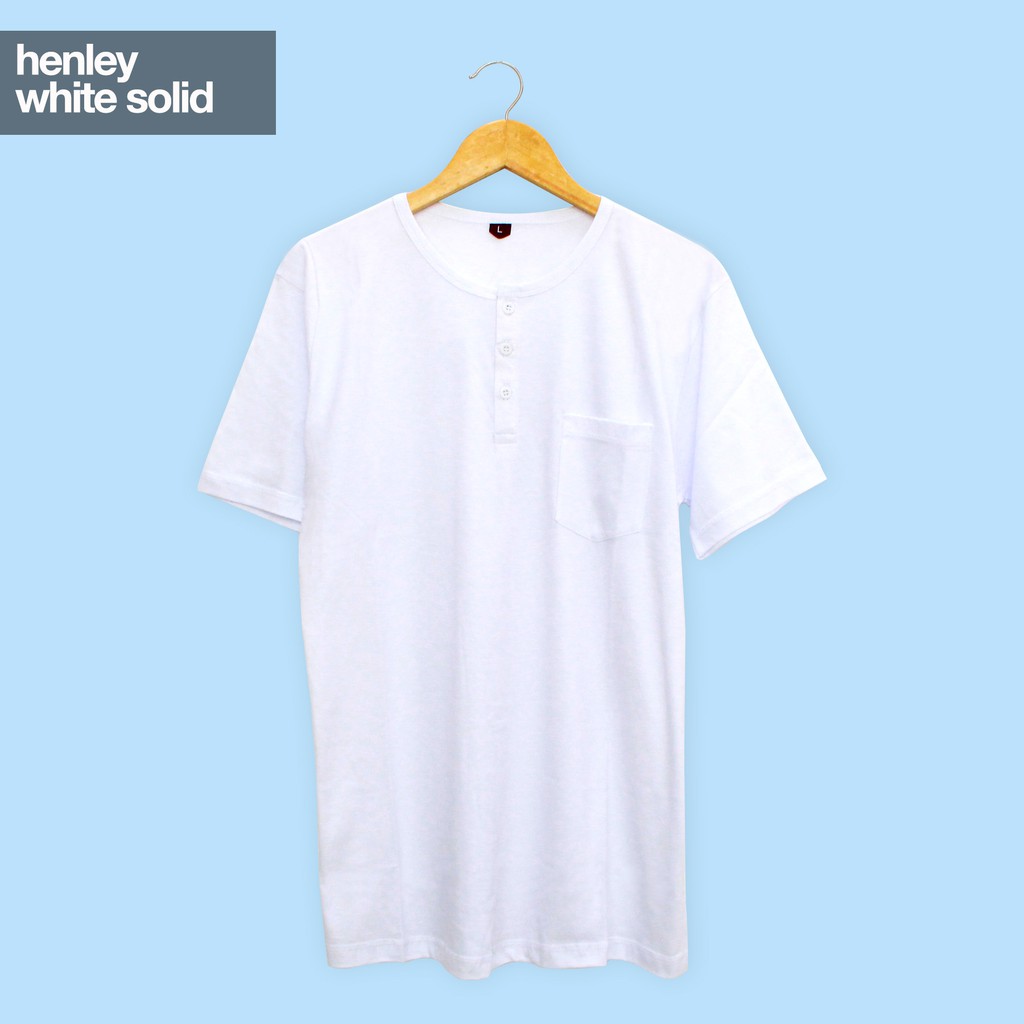 Kaos Henley Pria White Solid Cotton Combed 30s - Henley Pria Putih Solid