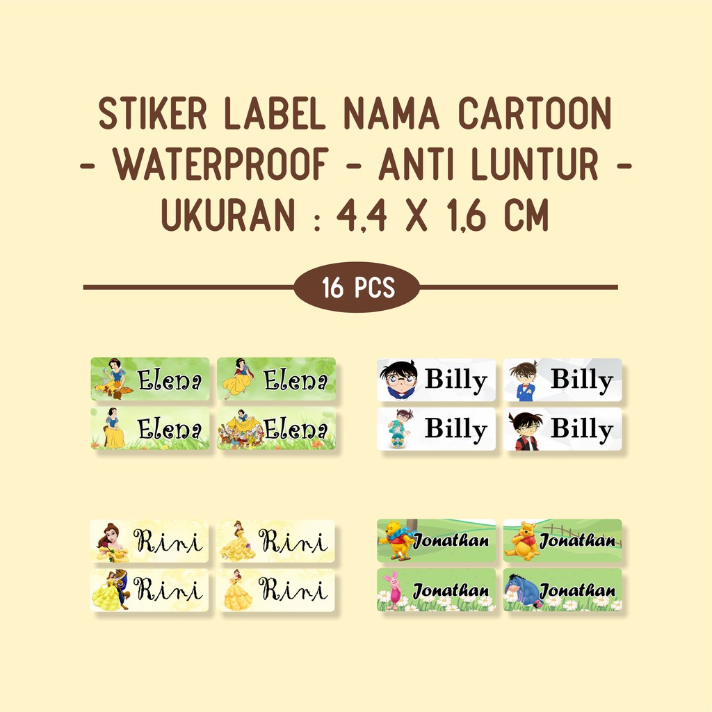 

Stiker Nama Waterproof Label Motif Cartoon