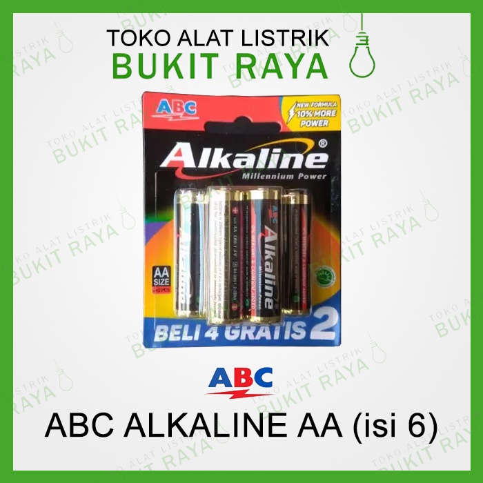 ABC Alkaline Baterai AA isi 4+2 = 6 Battery A2 LR6 1,5V 6pcs