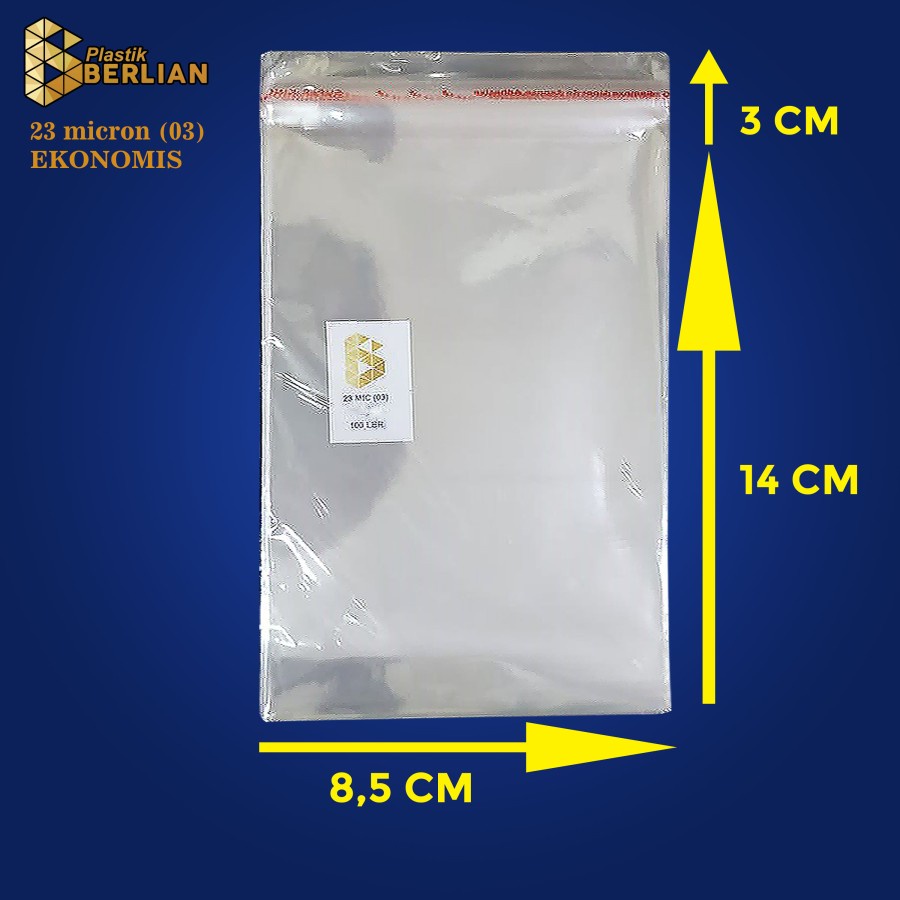 

8,5 x 14 cm Plastik OPP EKONOMIS 23micron (100 lbr) (lem/seal)