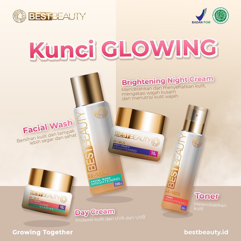 Best beauty skin care 1 paket cleansing toner day cream night cream perawatan brightening acne glowing anti aging