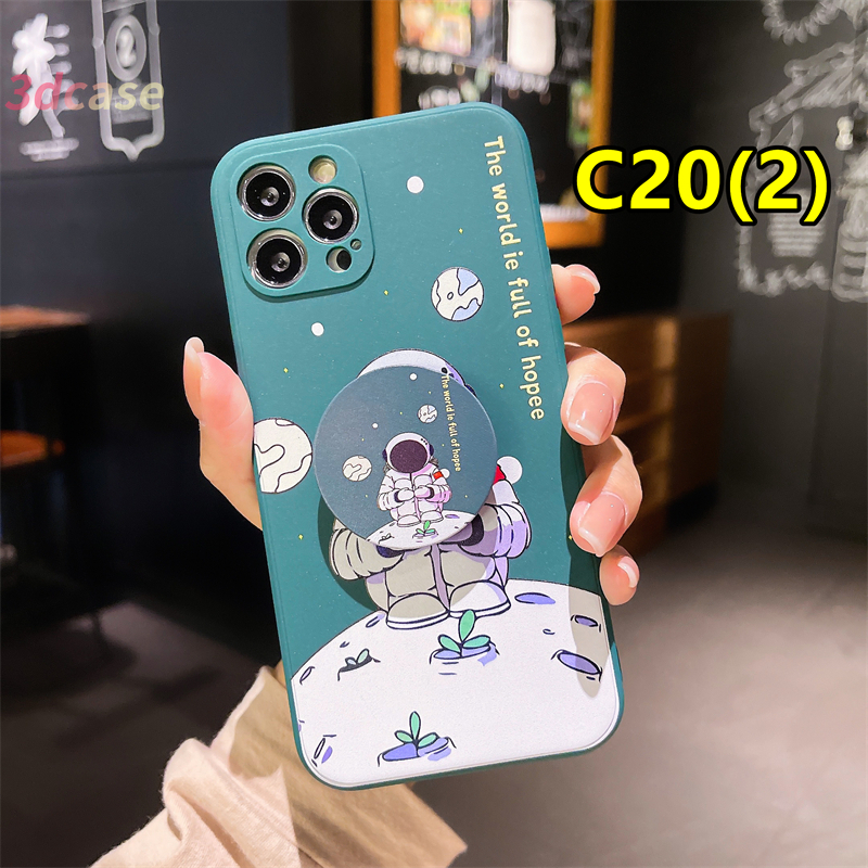 VIVO Y72 Y12 Y30 Y31 Y53 Y91C Y91 Y20 Y12S Y17 Y93 Y50 Y20S Y51A Y30i Y12i Y15 Y95 Y11 Y20i Y90 Y91i U10 Y70 Y1S Z3 A5 A7 A5S A52 A9 A5 2020 Reno 4 Lite 4 F A93 A94 VIVO Y12 Y51 Y72 Y53 Soft Casing Case Cute Astronaut Moon Rocket Planet With Stand