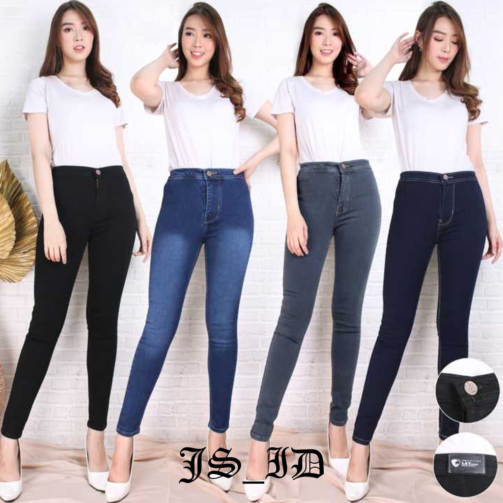 CELANA HIGHWAIST STRETCH JEANS POLOS WANITA PREMIUM