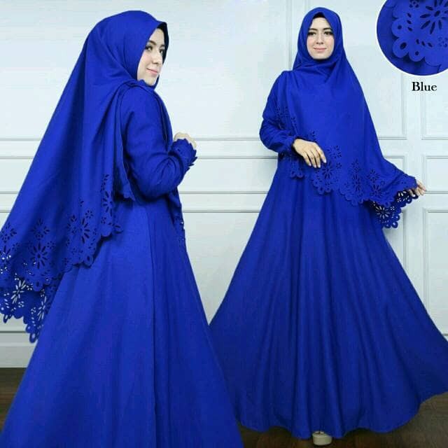 set gamis baloteli blue gamis polos biru elektrik gamis cantik elegan
