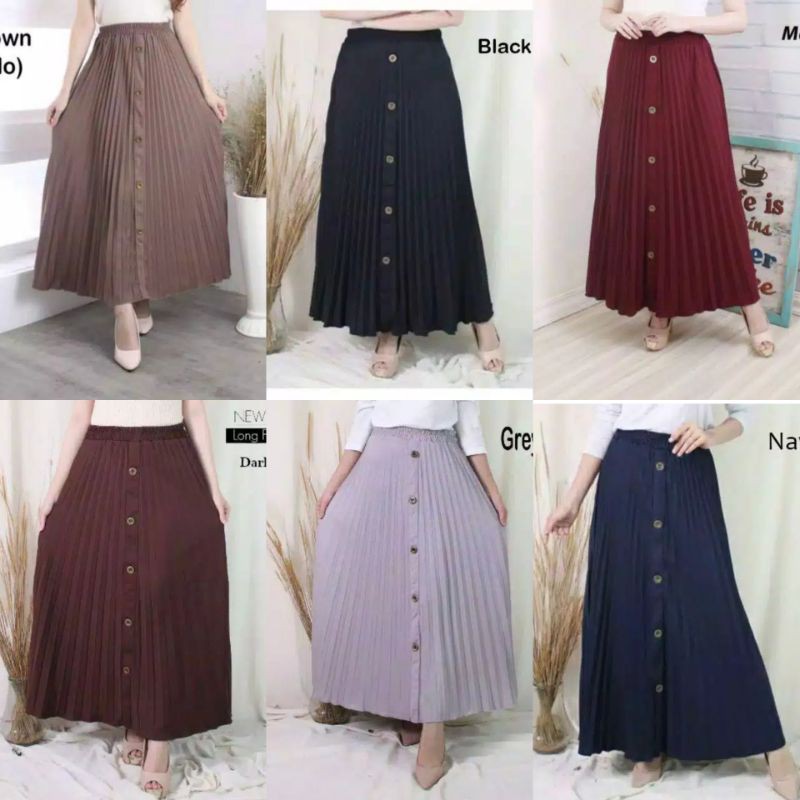 ROK WANITA PLISKET VARIASI KANCING DEPAN - BAHAN HYGET SYPER ( PREMIUM )