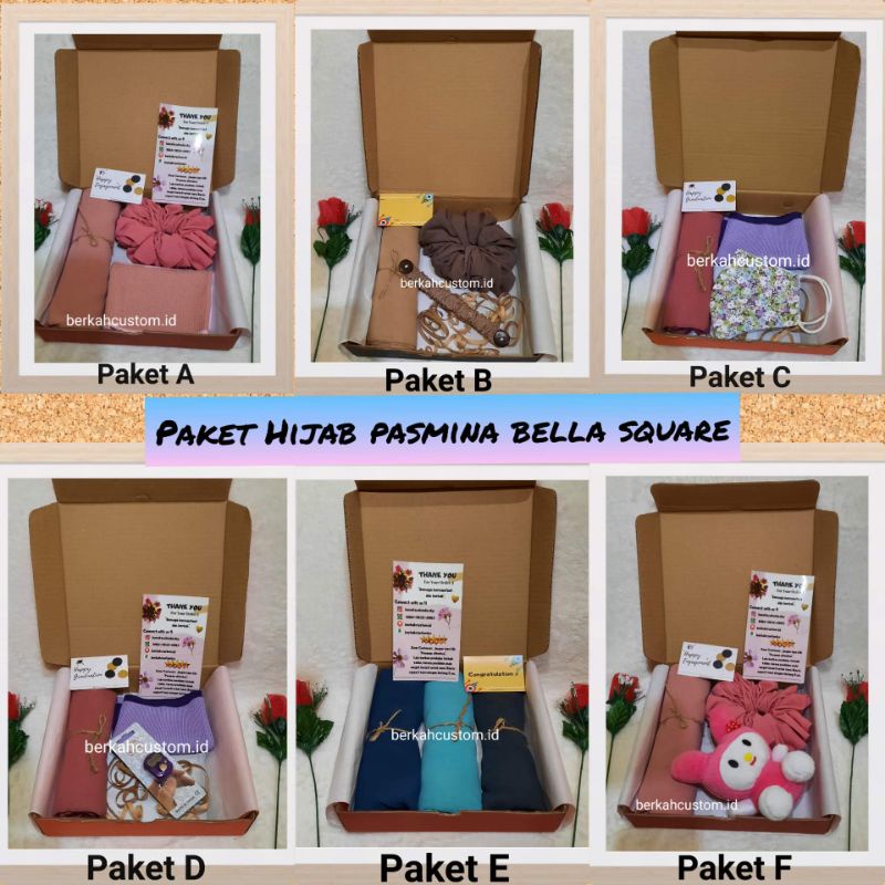 Hampers Hijab pasmina bella square / gift box hampers hijab bella square