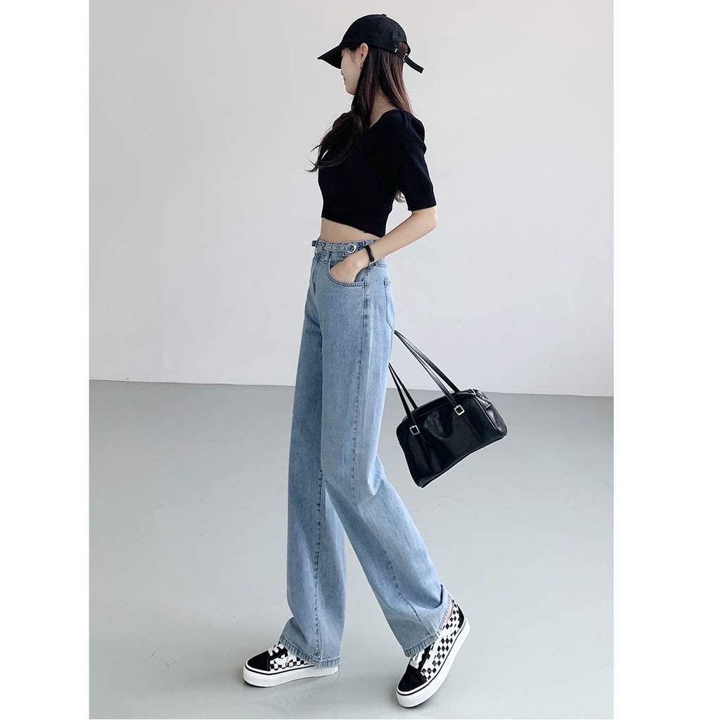 Celana Wanita Kulot Jeans Higwaist Panjang Biru Korean