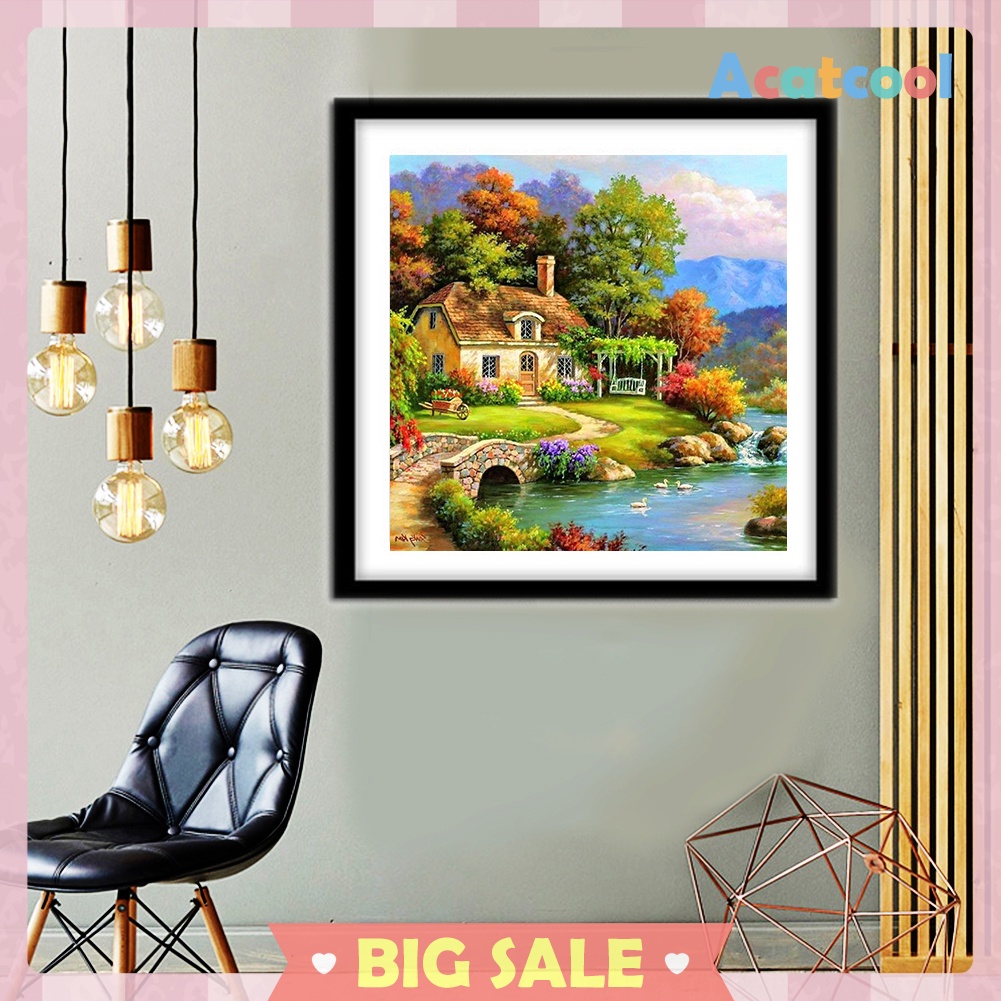 5D DIY Full Round Drill Diamond Painting Relaxing Village Cross Stitch Kit