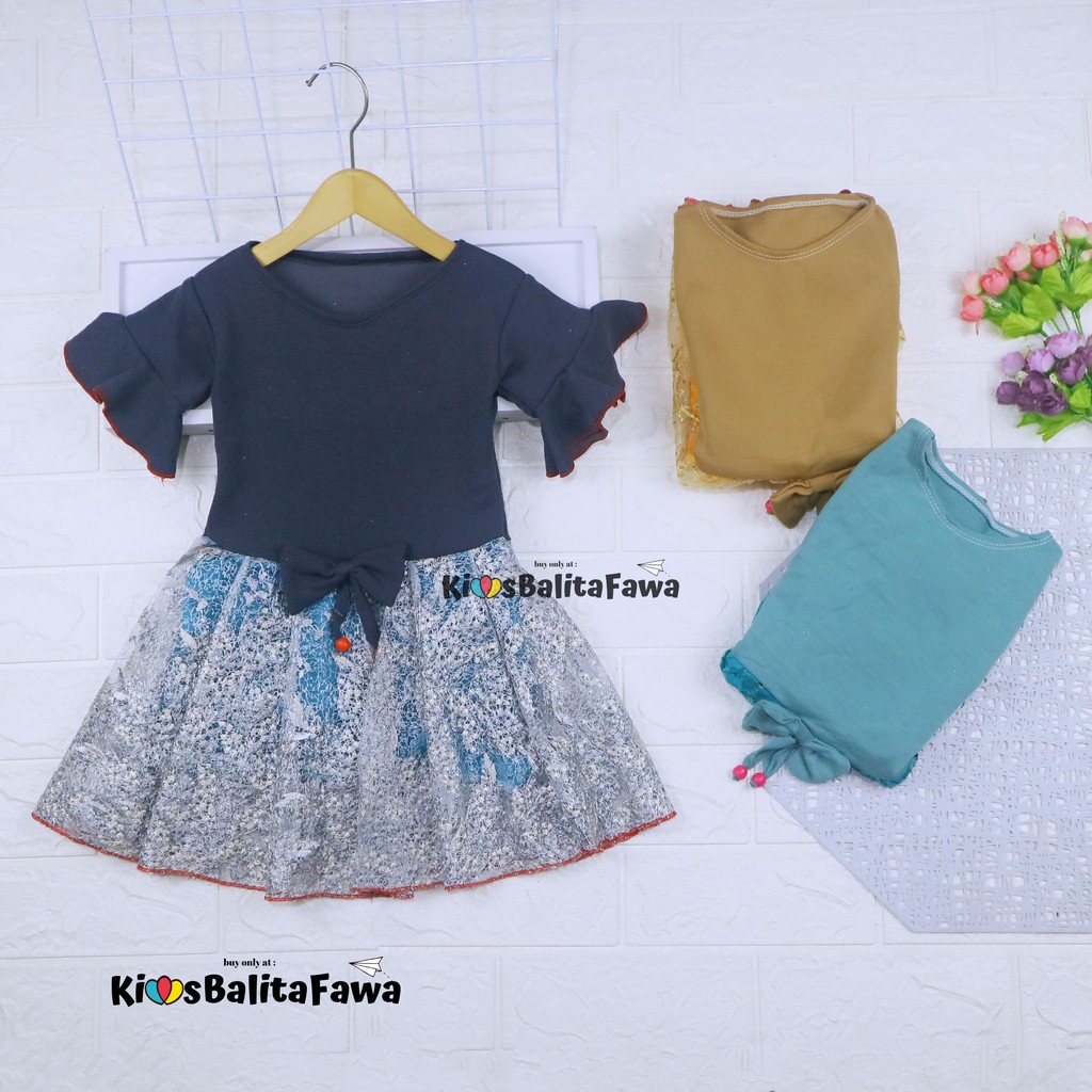 Dress Brokat Laura uk 3-4 Tahun / Dres Baju Anak Perempuan Murah Gaun Pesta Import Quality Brukat