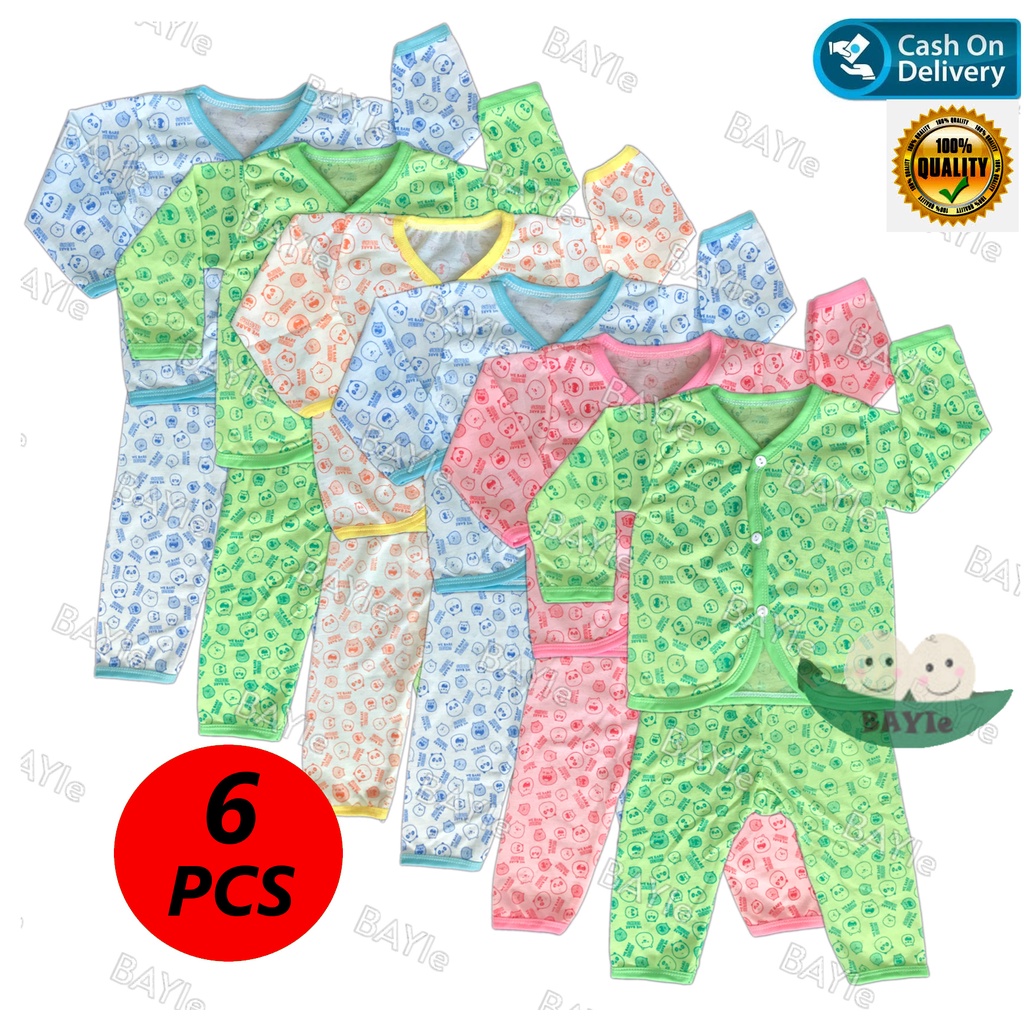 BAYIe - 6 SET Setelan Baju Bayi Panjang+Celana Panjang WARNA Motif BEAR umur 0-3 bulan/baju anak laki-laki/perempuan