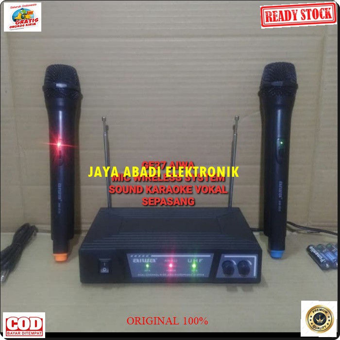 G37 Aiwa naiwa mic karaoke wireless system mik wireles mikrophone profesional pro suara audio sound vokal vocal panggung dj studio G37  Bisa DI SEGALA JENIS SOUND AUDIO SYSTEM  1RECEIVER +2 MIC PEGANG  jarak 20 - 30 meter  suara bagus, jernih dan empuk da