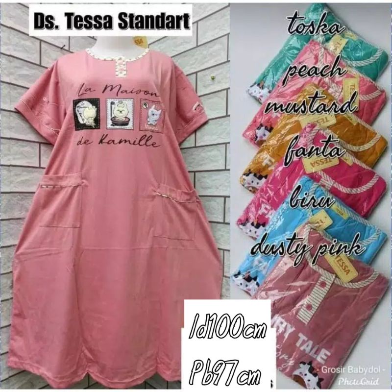 Daster Tessa Standar - Baju tidur Daster Kaos Tebel - Daster Bordir
