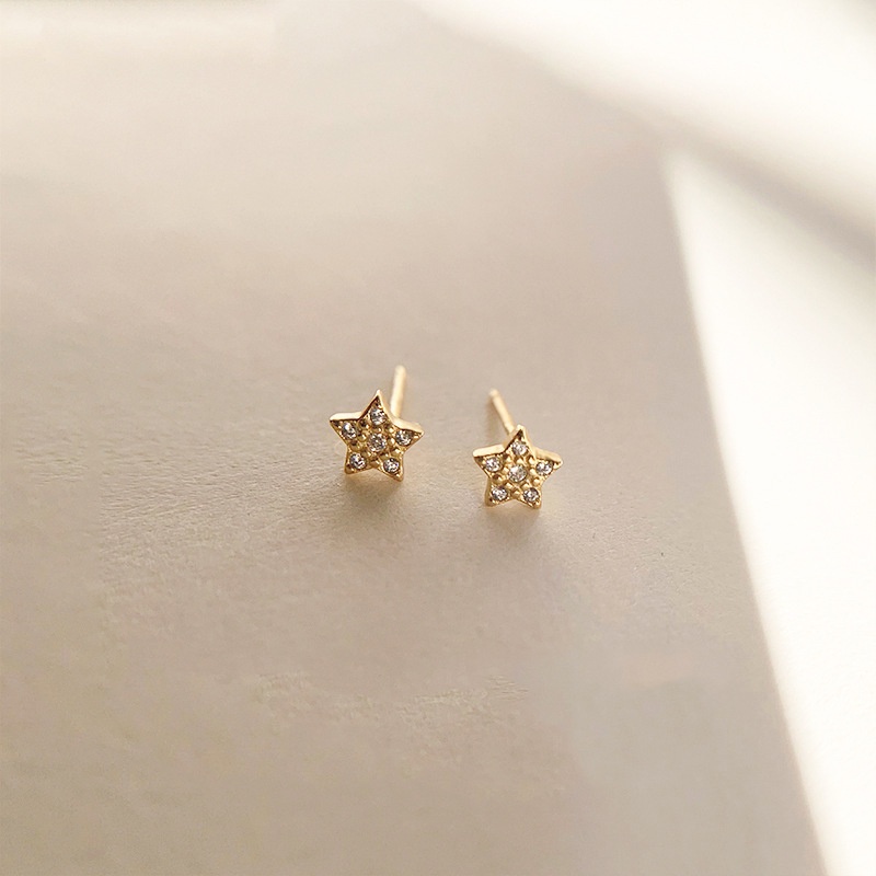 We Flower Korea 14K Emas CZ Zirkon Bintang Stud Anting Untuk Wanita Gadis Elegan Fashion Telinga Perhiasan Hadiah