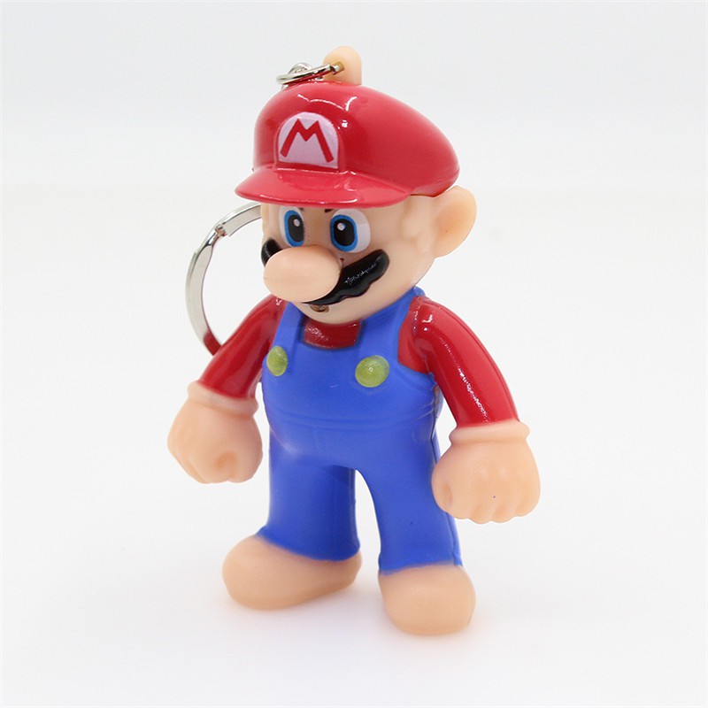 Baru Super Mario Action Figure LED Menyala Suara PVC Bros Mario Gantungan Kunci Koleksi Model Mainan Hadiah Ulang Tahun