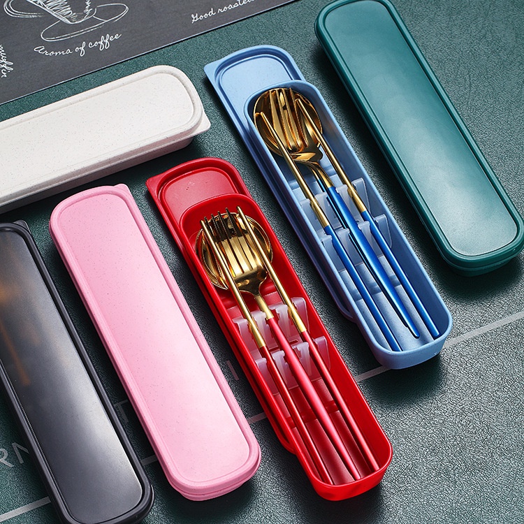 PD001 Alat Makan Korea Cutlery Set Korean Sendok Garpu Sumpit Emas Silver Portable Satu Set Stainless Dengan Tatakan dan Wadah