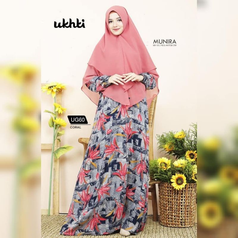 Gamis Premium UG60 by Ukhti Munira|Gamis Motif bunga|Gamis Jumbo|Gamis Dewasa|Gamis Rayon Premium|Ga