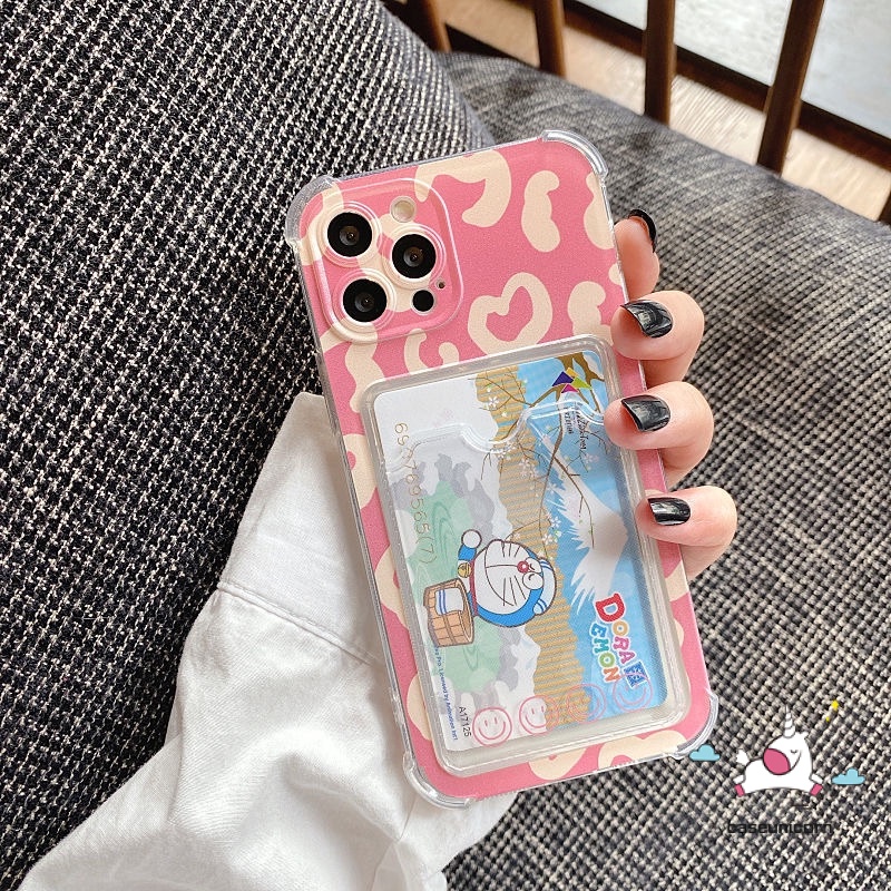 Case Dompet Kartu Bening Motif Leopard Untuk iPhone 14 7 6 plus 11 12 13 14 pro Max 6s 8 plus X XR XS Max SE