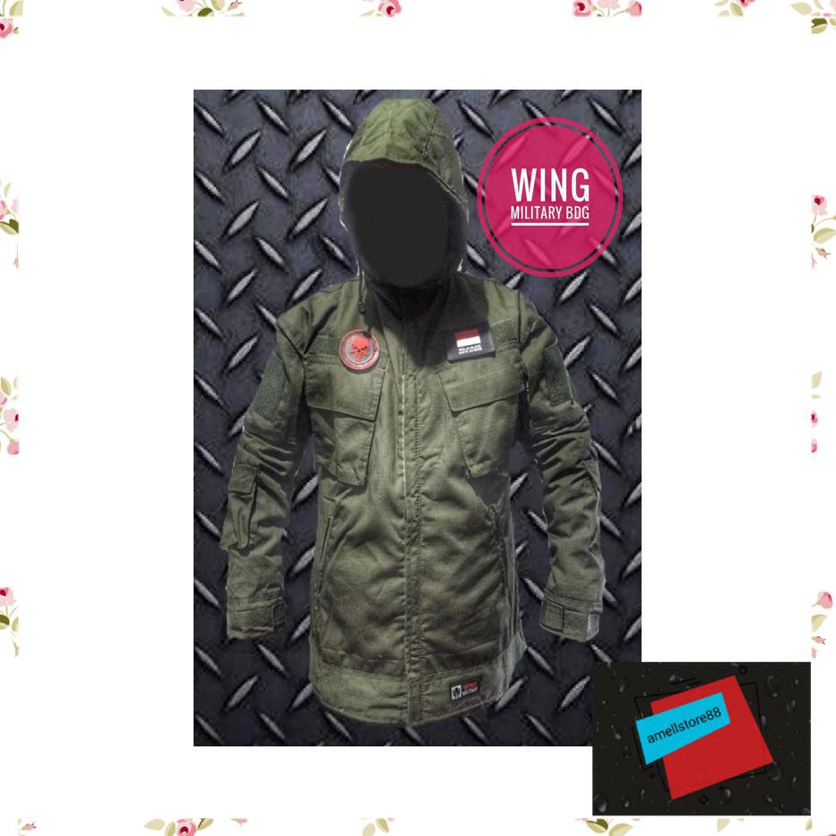 Jaket Pria parasut parka gunung tactical hijau army KK66