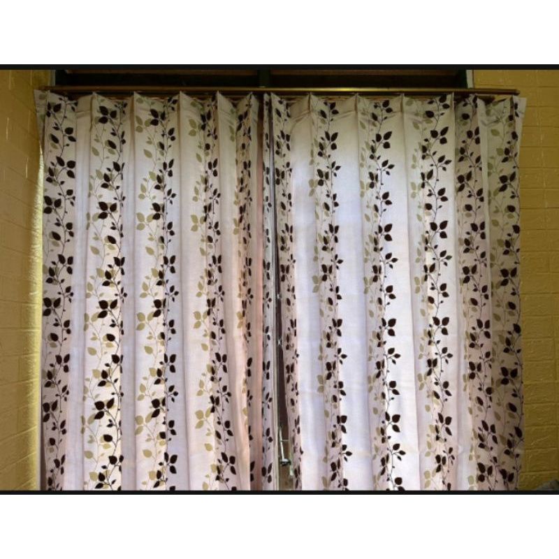 gorden jendela pintu minimalis plisket kawat s 7 lipatan motip daun coklat kangkung biru kangkung hi