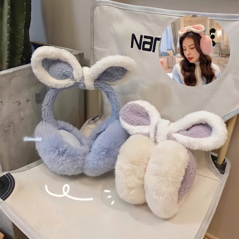 Earmuff winter rabbit ear fluffy foldable penutup kuping penghangat telinga import korea korean style kawaii cute earmuffs