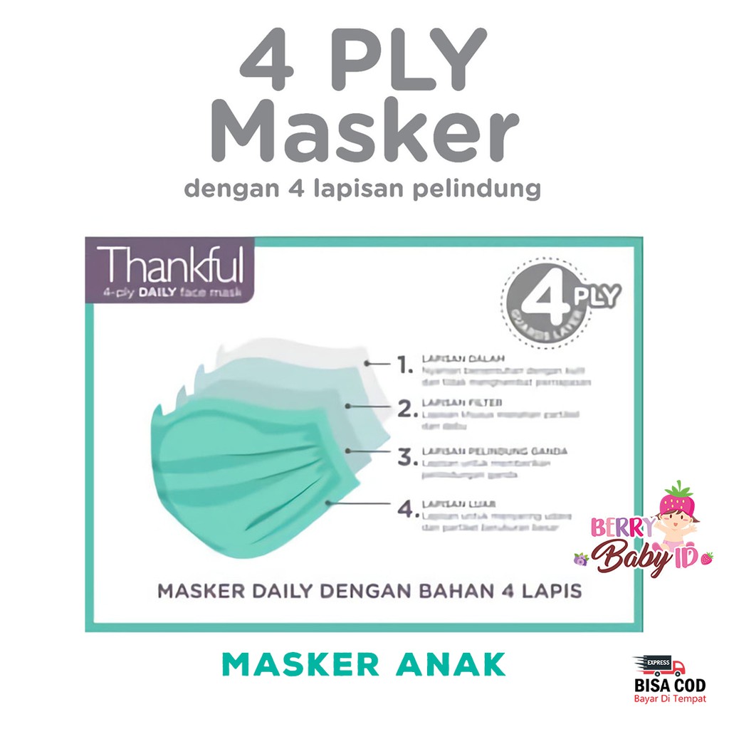 Thankful Masker Isi 5 Masker Anak Earloop Kids Face Mask Multifungsi Berry Mart