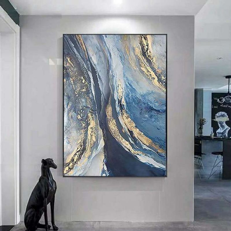 lukisan abstrak bluegold abstrak,lukisan modern abstrak,lukisan aesthetic,lukisan minimalis art