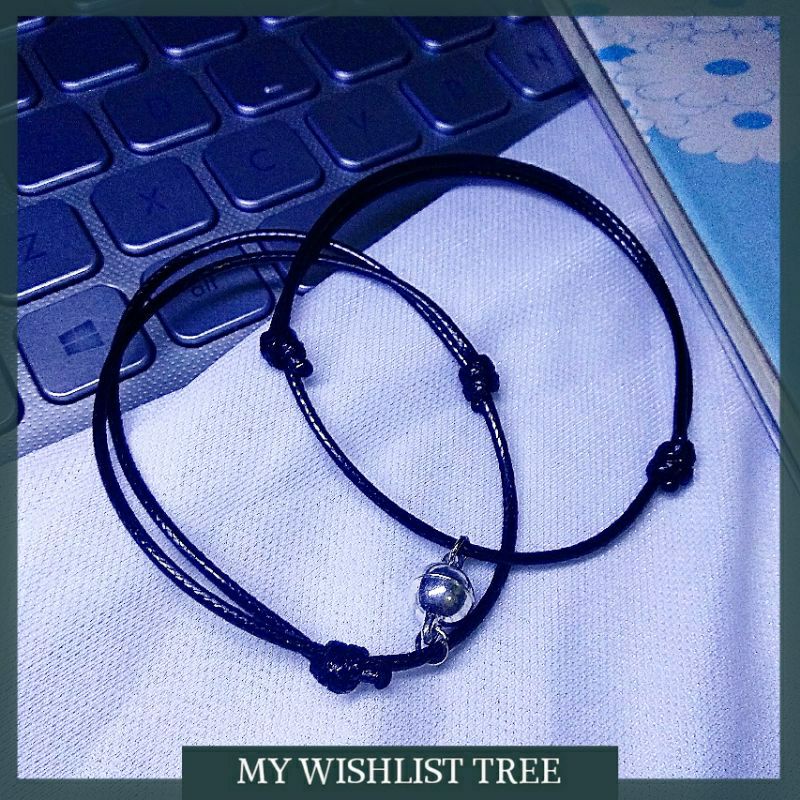 Gelang Magnet Couple Hitam Tali Kuliat Korea 1,5MM|Gelang 2PCS PasanganPersahabatan|Kado Anniversary